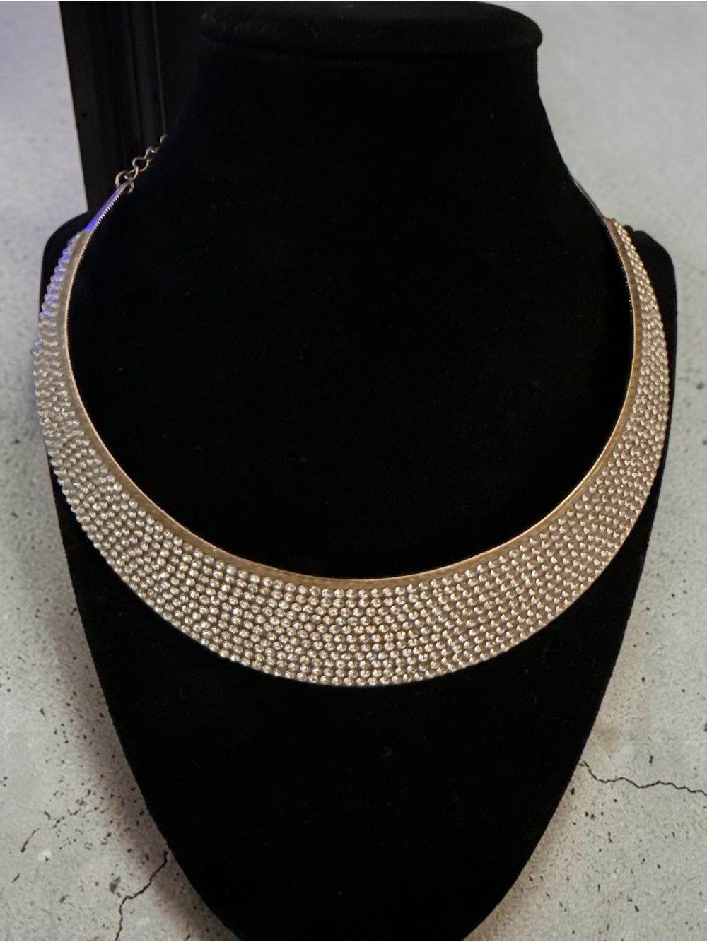 Vintage Gold Tone Rhinestone Collar Choker Necklace | Wide Bib Necklace